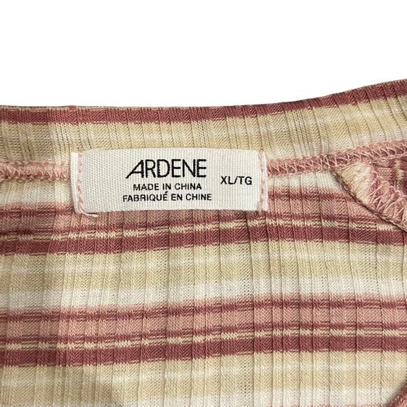 Ardene Striped Ribbed Button Henley Crop Top T-Shirt Size XL Short Sleeve Casual - Picture 4 of 5